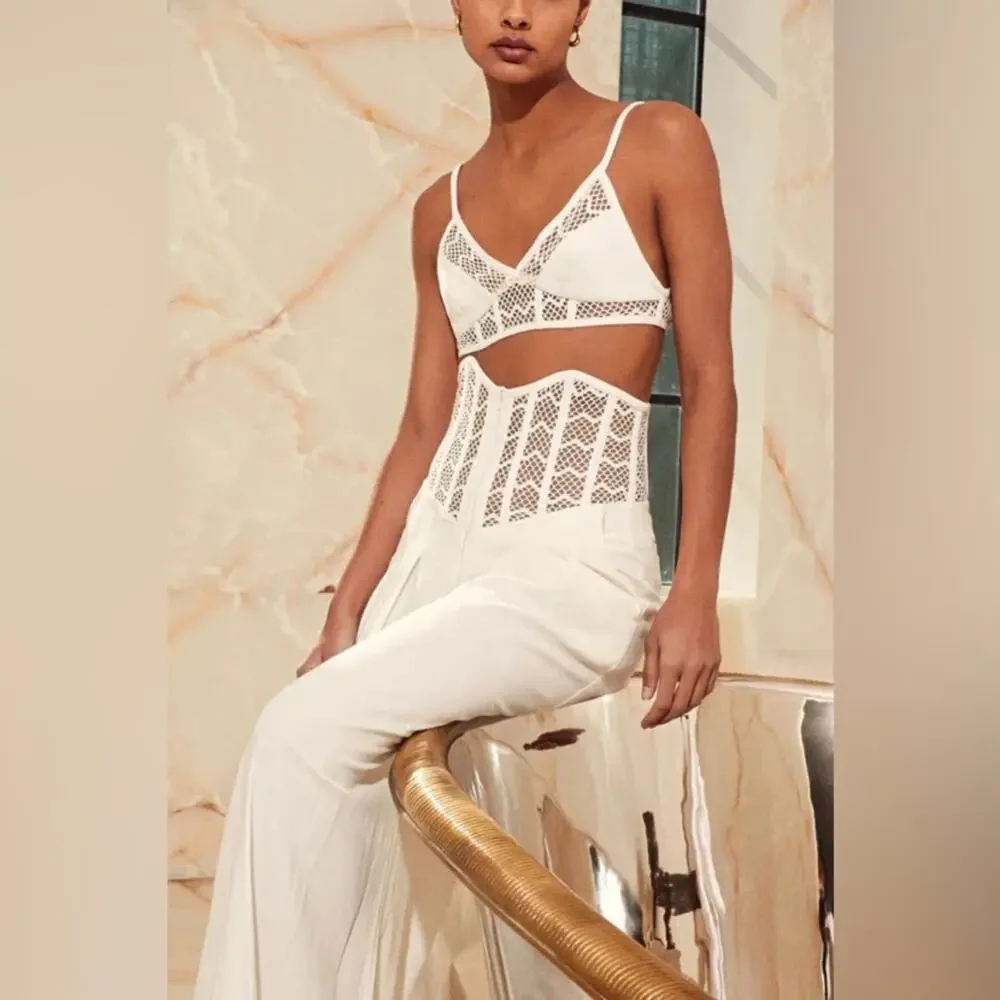 PATBO Corset Waist Wide Leg Linen Pants Size 10 NWT in Bone Color - Picture 6 of 7